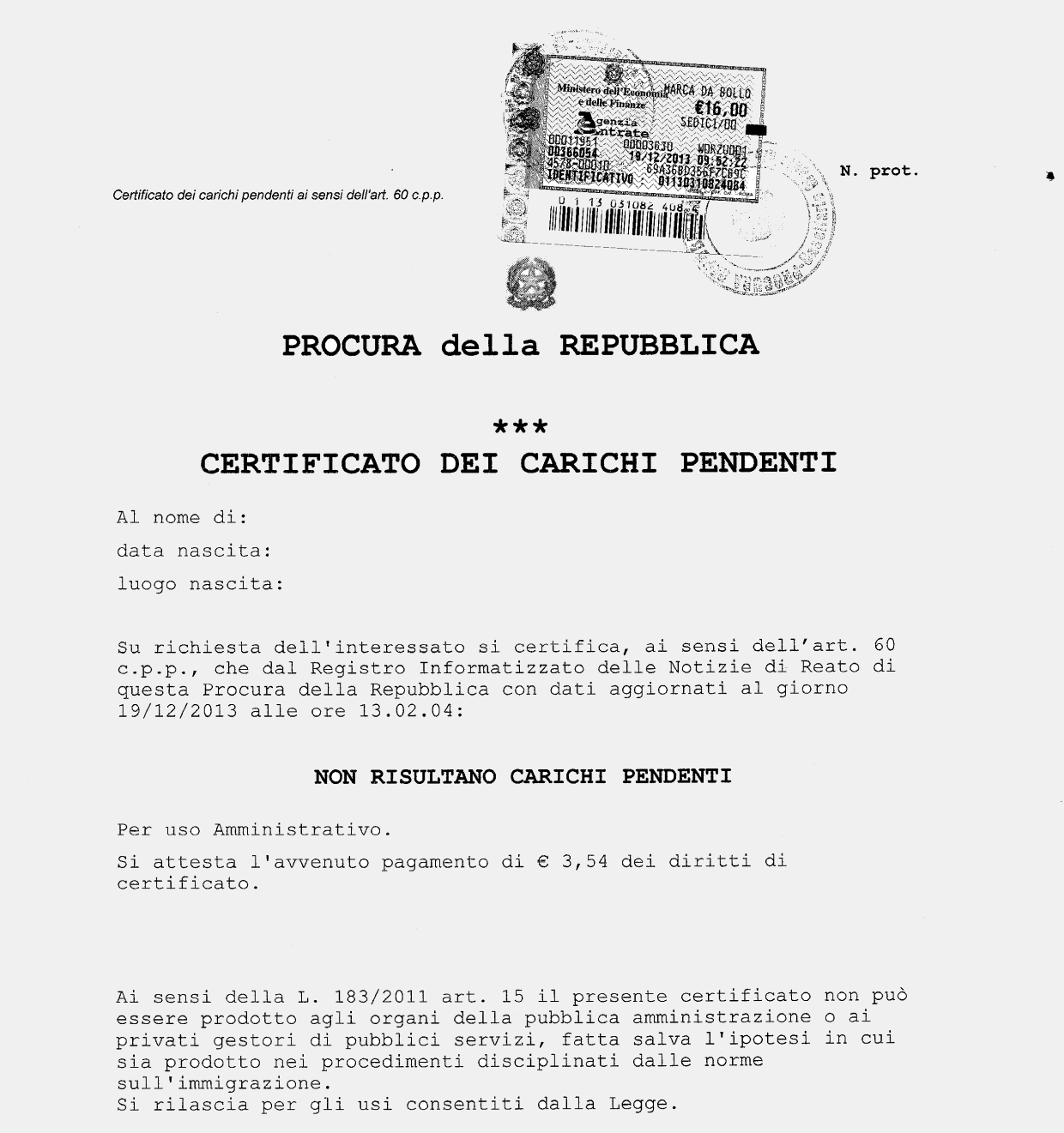 certificato carichi pendenti